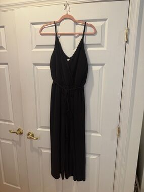 Black Spaghetti Strap Wrap Jumpsuit